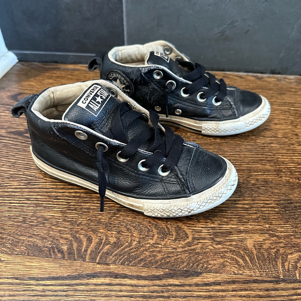 Unisex Converse Kids Black Leather Sneakers